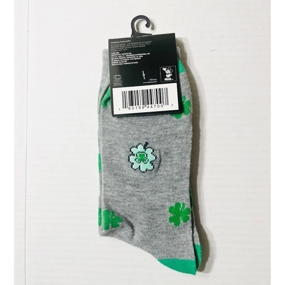 Disney Mickey Mouse Socks 6-12 St Patricks Day Leprechaun Lucky Shamrock Gray